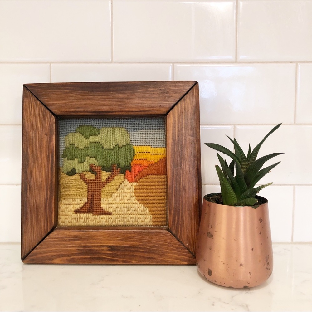 Vintage Wood Framed Crewl Wall Art 8x8